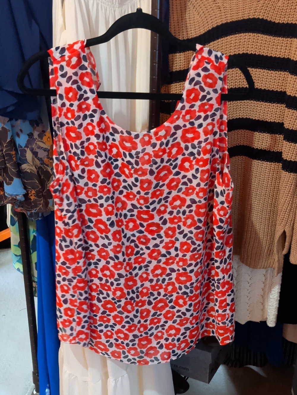 CAbi Red and Navy Floral Print Sleeveless Camisole